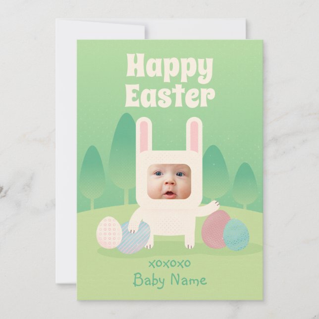 Happy Cute Baby Bunny 1st Easter Holiday Card (Front)