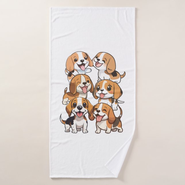 happy cute beagle dogs bath towel (Bath Towel)