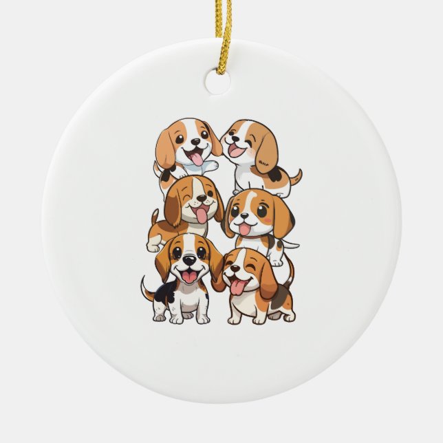 happy cute beagle dogs ceramic tree decoration (Front)