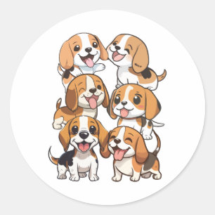 happy cute beagle dogs classic round sticker