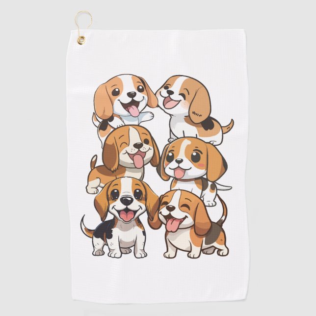happy cute beagle dogs golf towel (Front)