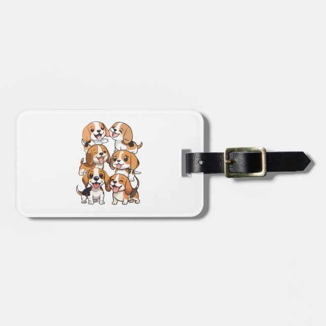 happy cute beagle dogs luggage tag (Front Horizontal)