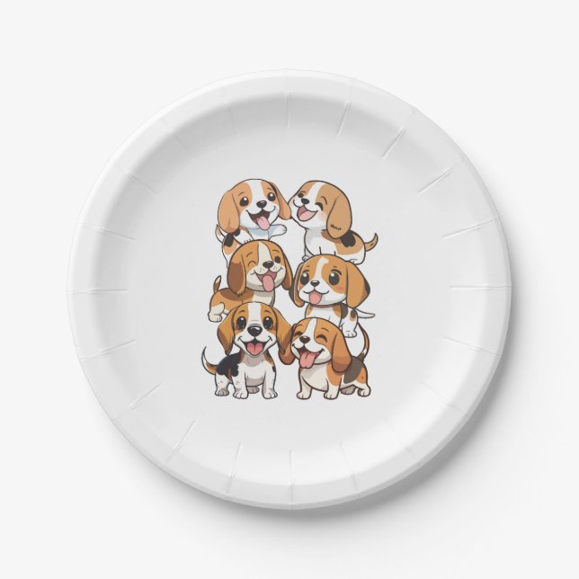 happy cute beagle dogs paper plate (Front)