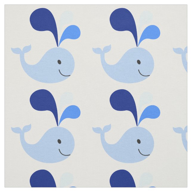 Happy Cute Blue Whale Fabric (Swatch)