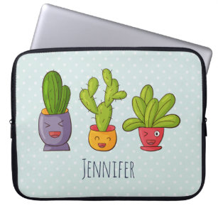 Happy Cute Cactus in Flower Pots Fun Illustration Laptop Sleeve