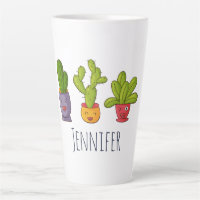 Happy Cute Cactus in Flower Pots Fun Illustration
