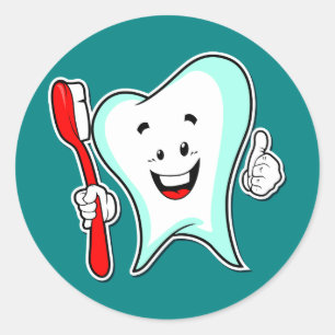 Happy Cute Cartoon Tooth With a Toothbrush Classic Round Sticker