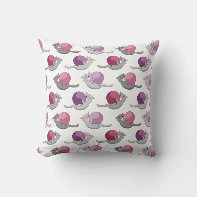 Happy Cute Cats Playing with Balls Pattern Cushion (Front)
