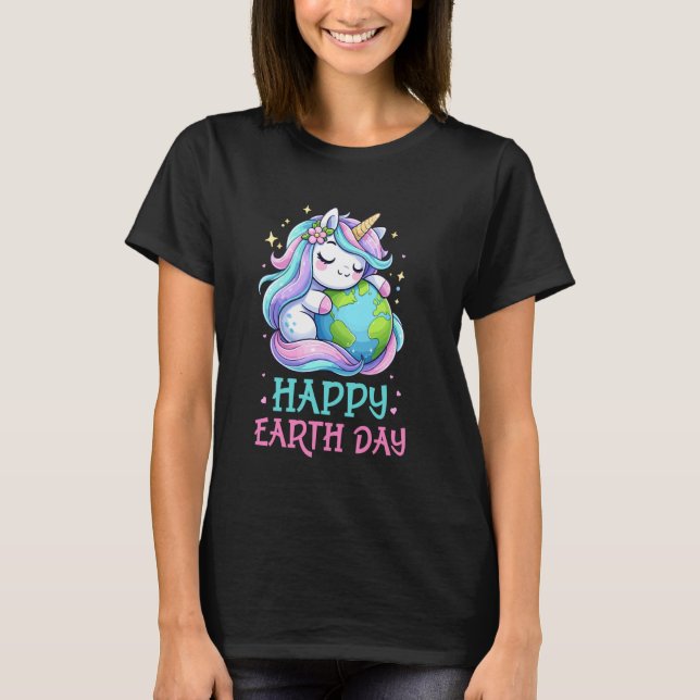 Happy Cute Earth Day Unicorn Teachers Save Planet T-Shirt (Front)