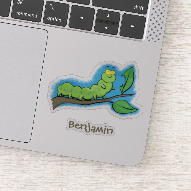 Happy cute green caterpillar cartoon illustration (Detail)