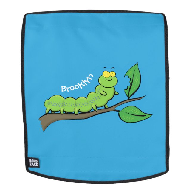 Happy cute green caterpillar cartoon illustration backpack (Removable Face)