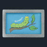 Happy cute green caterpillar cartoon illustration belt buckle<br><div class="desc">Butterfly in progress! This cute green caterpillar is perfect for kids. Drawn in fun cartoon style.</div>