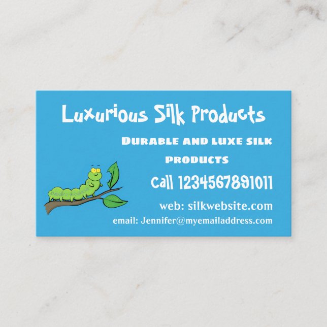 Happy cute green caterpillar cartoon illustration business card (Front)