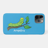 Happy cute green caterpillar cartoon illustration