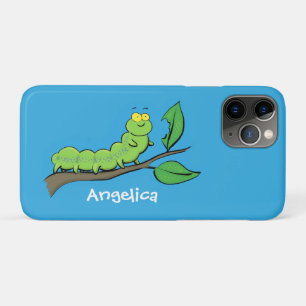 Happy cute green caterpillar cartoon illustration Case-Mate iPhone case
