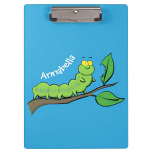 Happy cute green caterpillar cartoon illustration clipboard