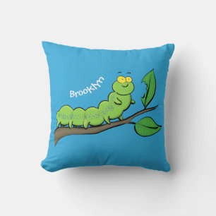 Happy cute green caterpillar cartoon illustration cushion