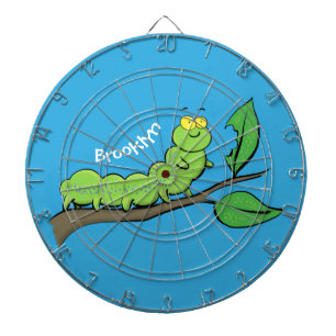 Happy cute green caterpillar cartoon illustration dartboard