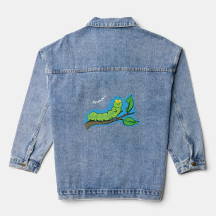Happy cute green caterpillar cartoon illustration denim jacket