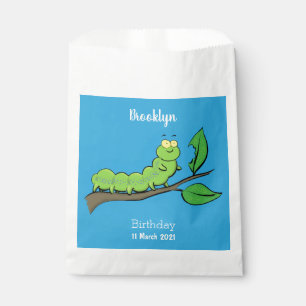 Happy cute green caterpillar cartoon illustration favour bags