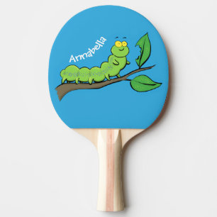 Happy cute green caterpillar cartoon illustration ping pong paddle