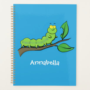 Happy cute green caterpillar cartoon illustration planner