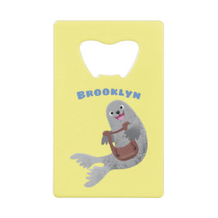 Happy cute harp seal cartoon illustration