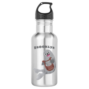 Happy cute harp seal cartoon illustration 532 ml water bottle