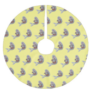 Happy cute harp seal cartoon illustration brushed polyester tree skirt