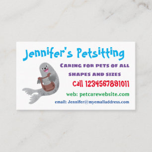 Happy cute harp seal cartoon illustration business card