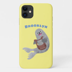 Happy cute harp seal cartoon illustration Case-Mate iPhone case