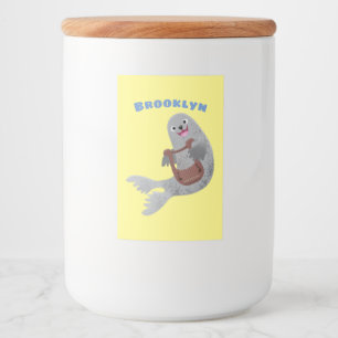 Happy cute harp seal cartoon illustration food label