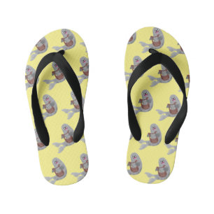 Happy cute harp seal cartoon illustration kid's jandals