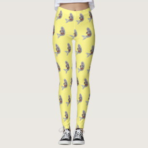 Happy cute harp seal cartoon illustration leggings