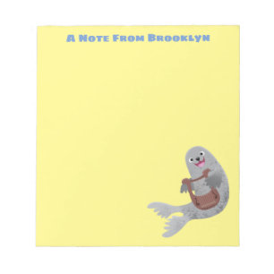 Happy cute harp seal cartoon illustration notepad