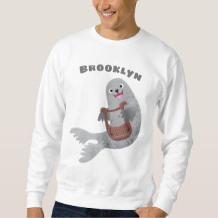 Happy cute harp seal cartoon illustration sweatshirt