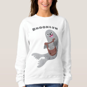 Happy cute harp seal cartoon illustration sweatshirt