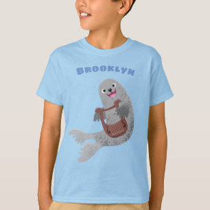 Happy cute harp seal cartoon illustration T-Shirt