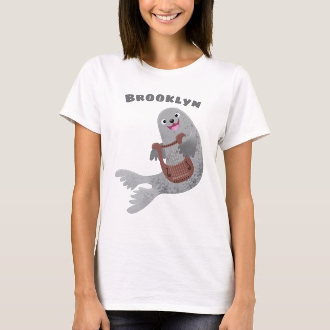 Happy cute harp seal cartoon illustration T-Shirt (Front)
