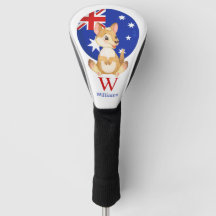 Happy Cute Kangaroo Personalised Golf Head Cover