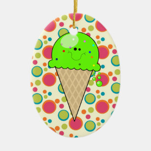 happy cute kawaii lime ice cream cone dots ceramic tree decoration