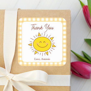Happy Cute Little Sunshine Kids Birthday Thank You Square Sticker