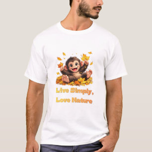 Happy Cute Monkey Playing in Falling Autumn Leaves T-Shirt
