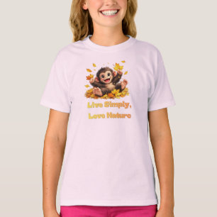 Happy Cute Monkey Playing in Falling Autumn Leaves T-Shirt