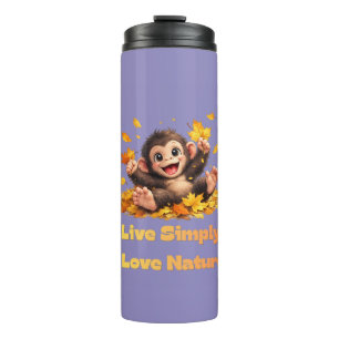 Happy Cute Monkey Playing in Falling Autumn Leaves Thermal Tumbler