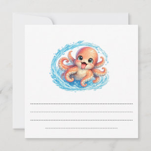 Happy Cute Octopus Kawaii Sea Life Illustration Holiday Card