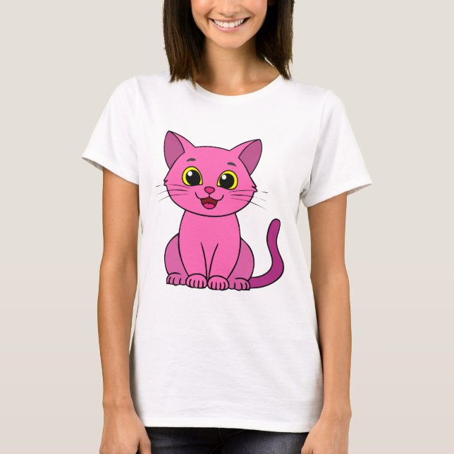Happy Cute Pink Kitty T-Shirt (Front)