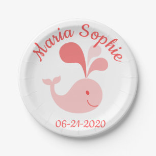 Happy Cute Pink Whale Paper Plate
