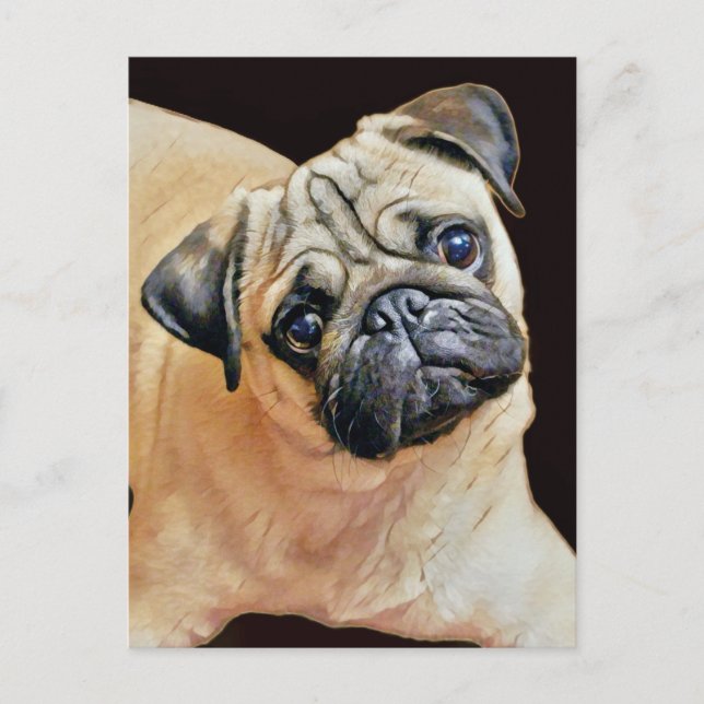Happy Cute Pug Postcard (Front)