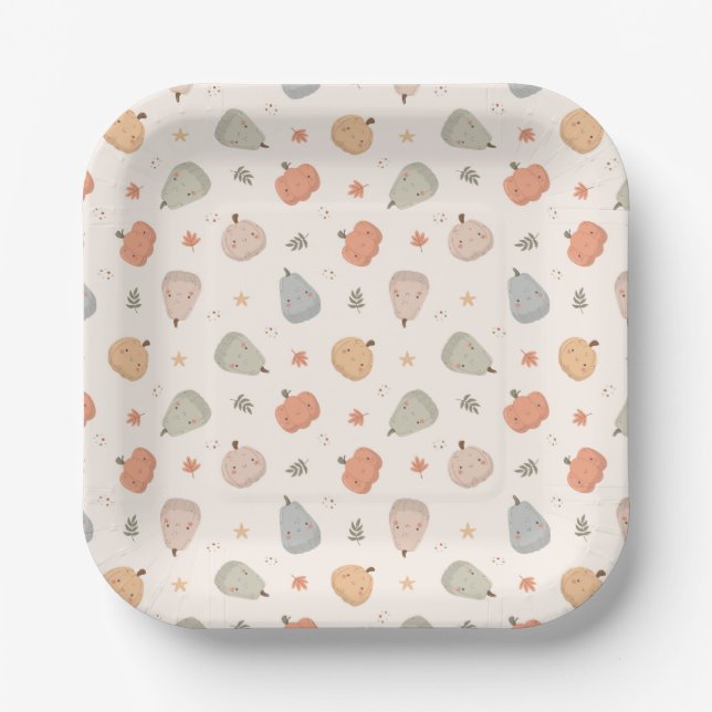Happy Cute Pumpkin Pattern - Paper Plates (Front)